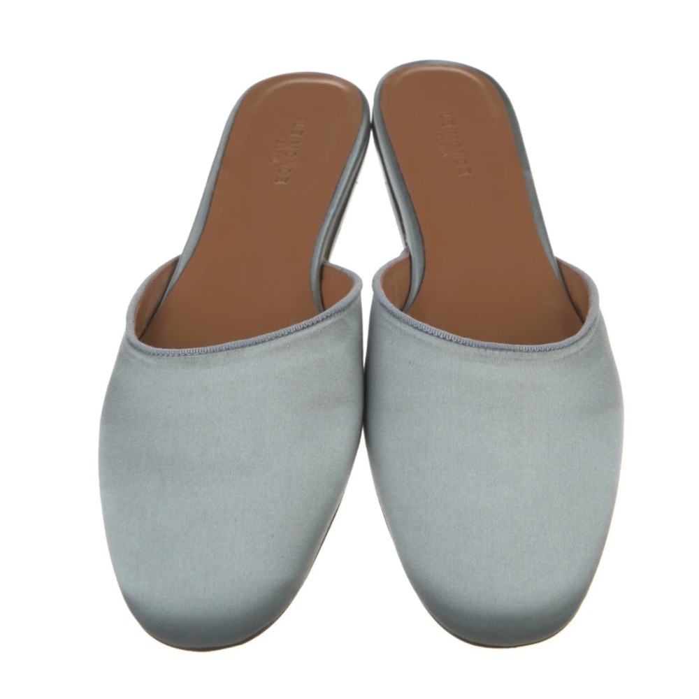LE MONDE BERYL Blue Gray Satin Mules